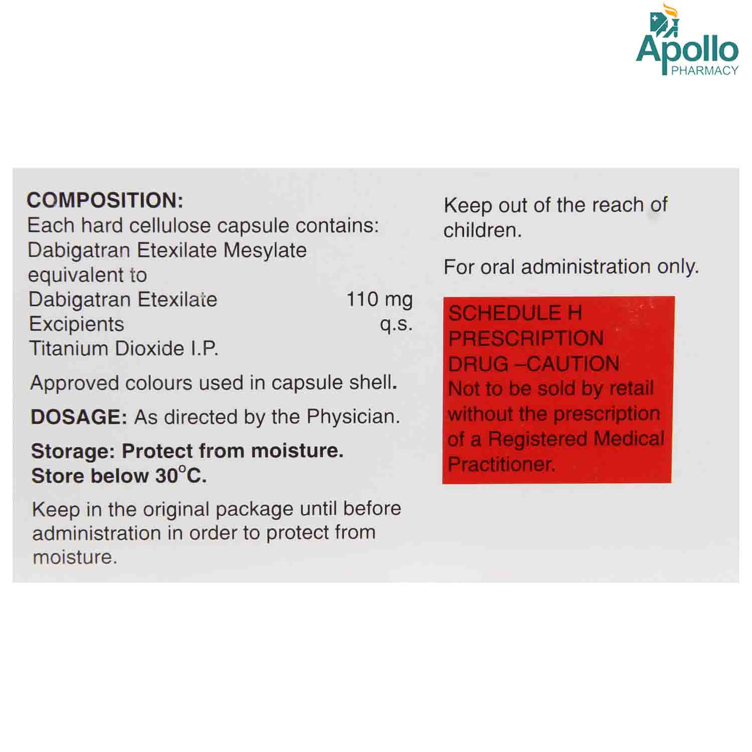 Dabigza 110 Capsule 10's, Pack of 10 CAPSULES Dabigza 110 Capsule 10's, Pack of 10 CAPSULES