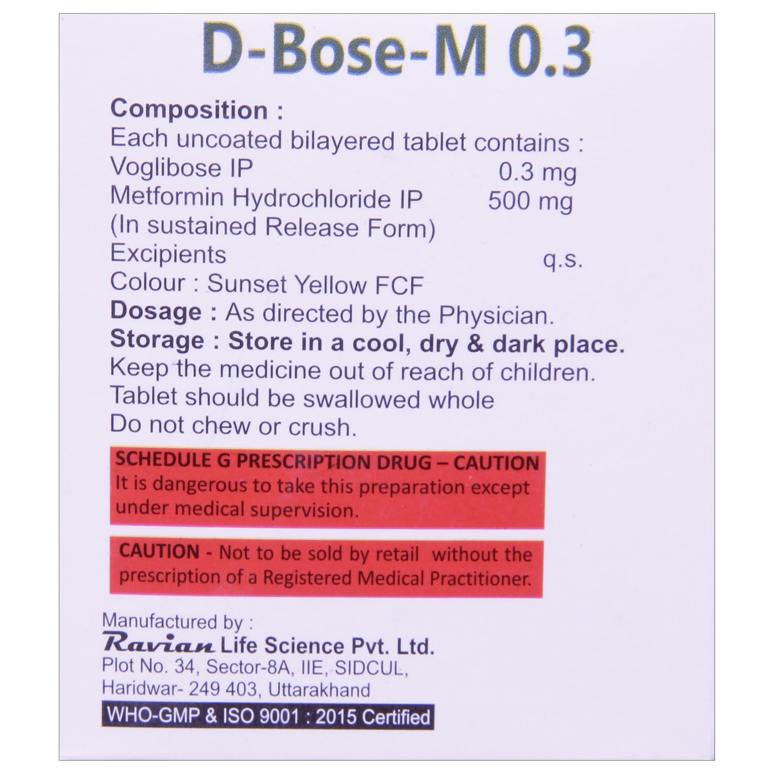 D Bose M 0.3 Tablet 10's, Pack of 10 TabletS D Bose M 0.3 Tablet 10's, Pack of 10 TabletS