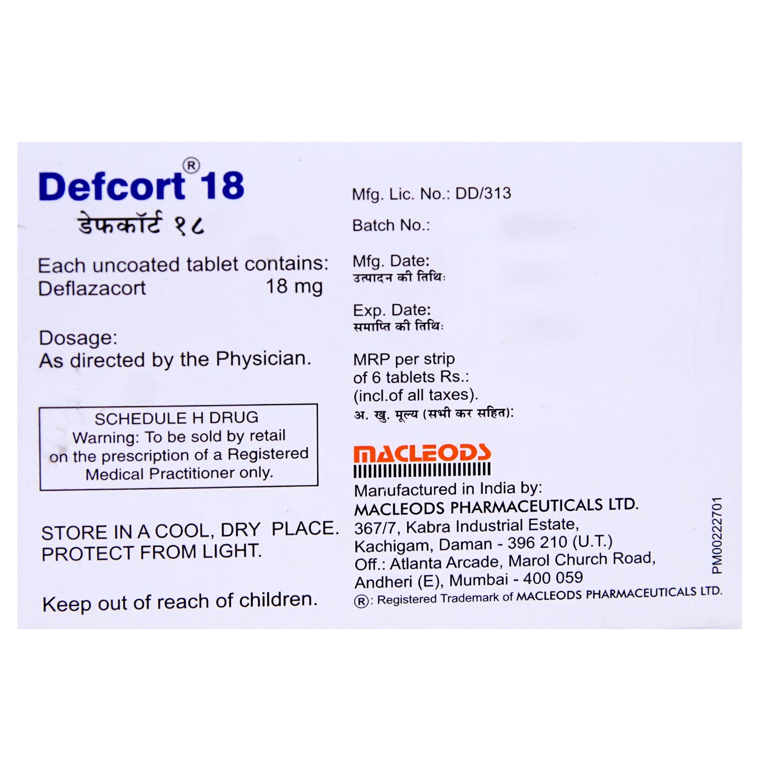 Defcort 18 Tablet 6's, Pack of 6 TABLETS Defcort 18 Tablet 6's, Pack of 6 TABLETS