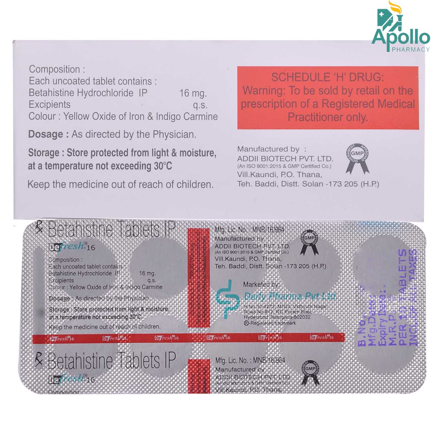 DEFRESH 16MG TABLET, Pack of 10 TABLETS DEFRESH 16MG TABLET, Pack of 10 TABLETS