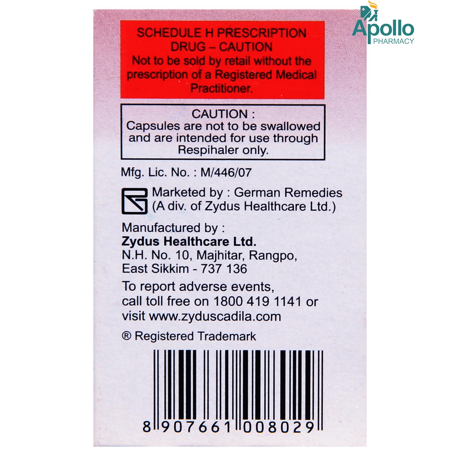 Derinide 400 mcg Respicaps 30's, Pack of 1 Respicaps Derinide 400 mcg Respicaps 30's, Pack of 1 Respicaps