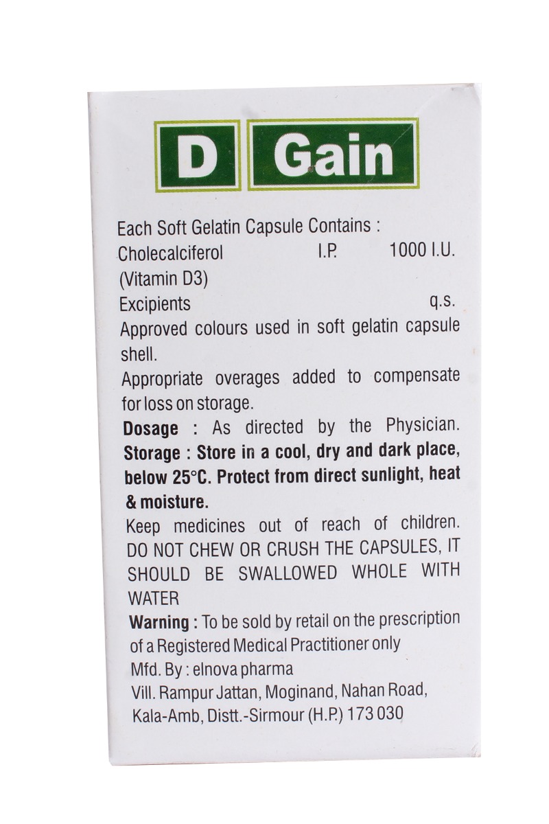 D Gain Capsule 1000IU 10's, Pack of 10 D Gain Capsule 1000IU 10's, Pack of 10