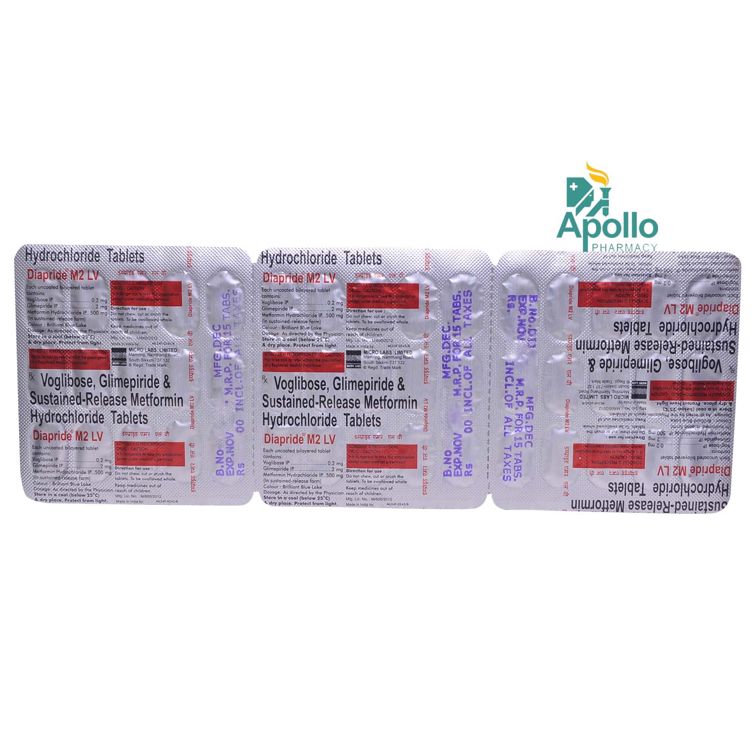 Diapride M2 LV Tablet 15's, Pack of 15 TABLETS Diapride M2 LV Tablet 15's, Pack of 15 TABLETS