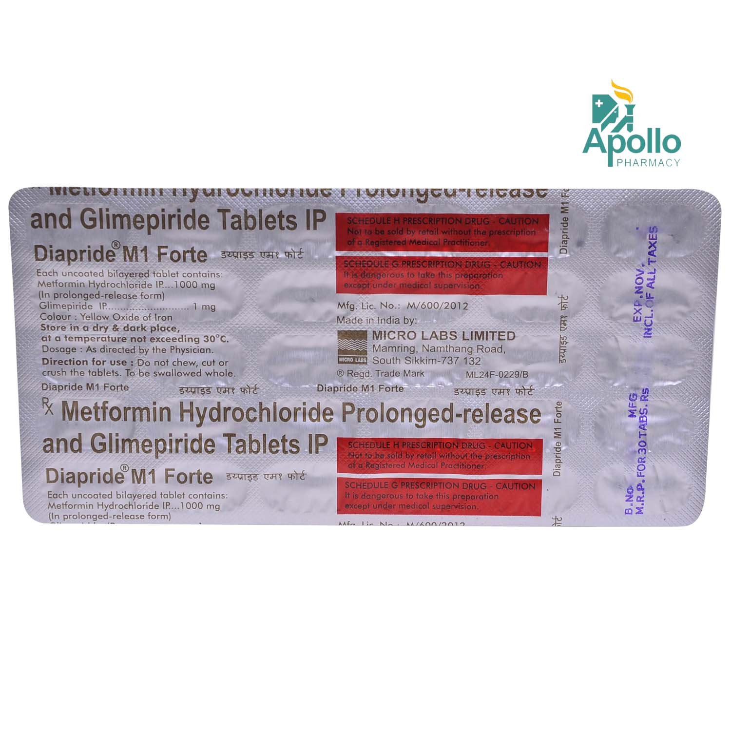 Diapride M1 Forte Tablet 30's, Pack of 30 TABLETS Diapride M1 Forte Tablet 30's, Pack of 30 TABLETS