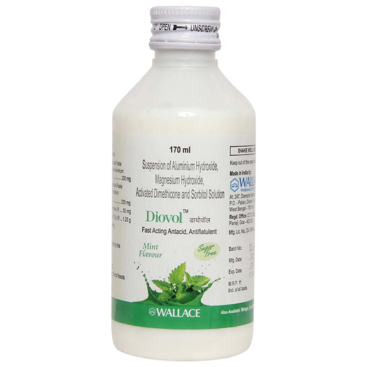 Buy Diovol Sugar Free Mint Oral Solution 170 ml Online