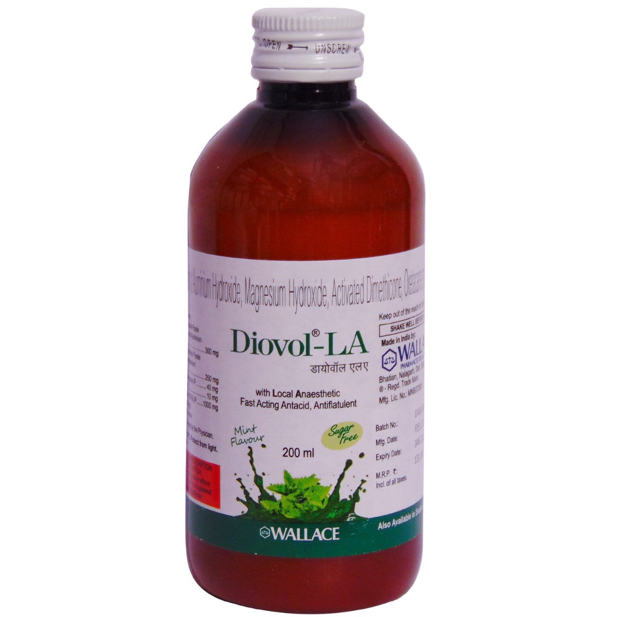 Buy Diovol LA Sugar Free Mint Flavour Oral Solution 200 ml Online