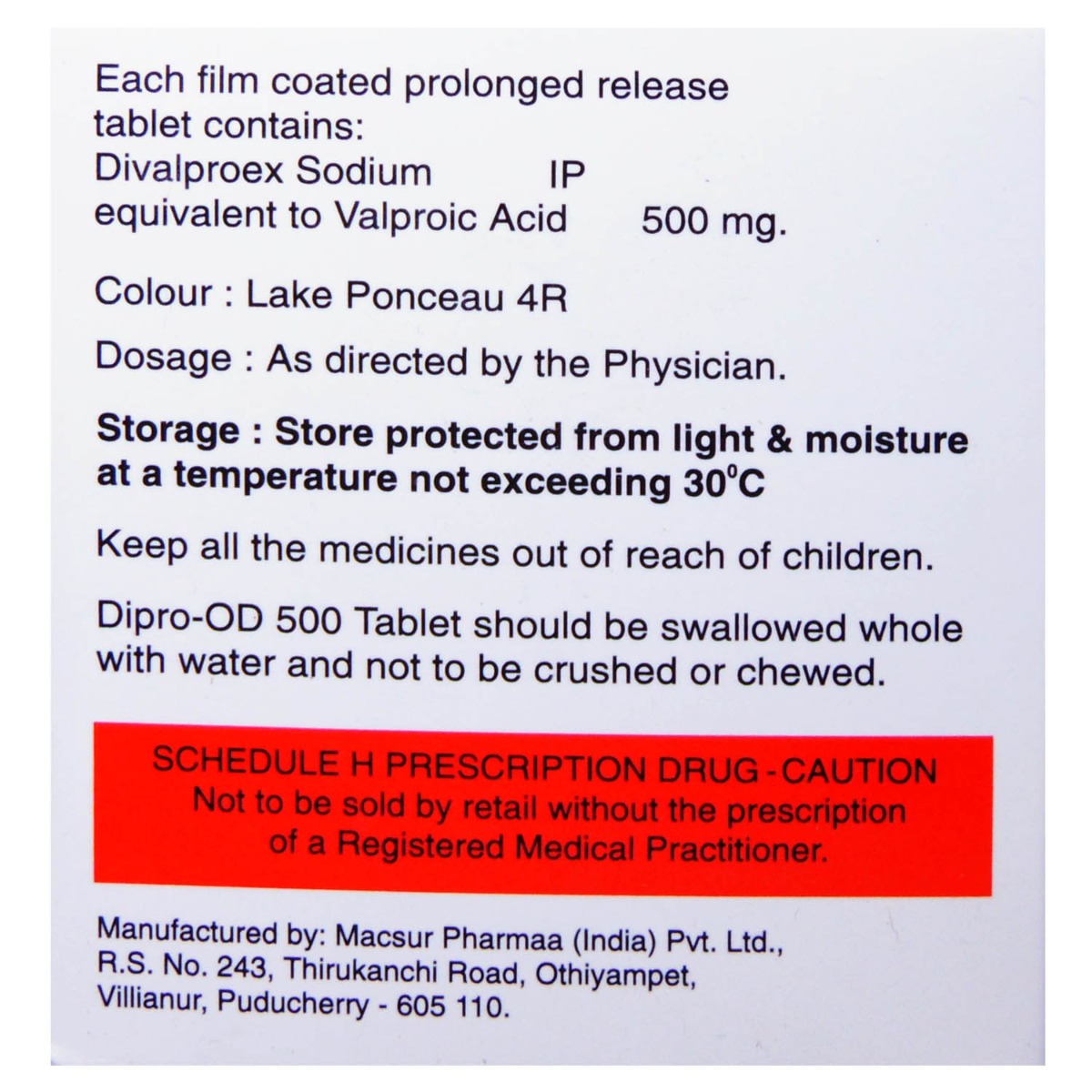 Dipro OD 500 Tablet 10's, Pack of 10 TABLETS Dipro OD 500 Tablet 10's, Pack of 10 TABLETS