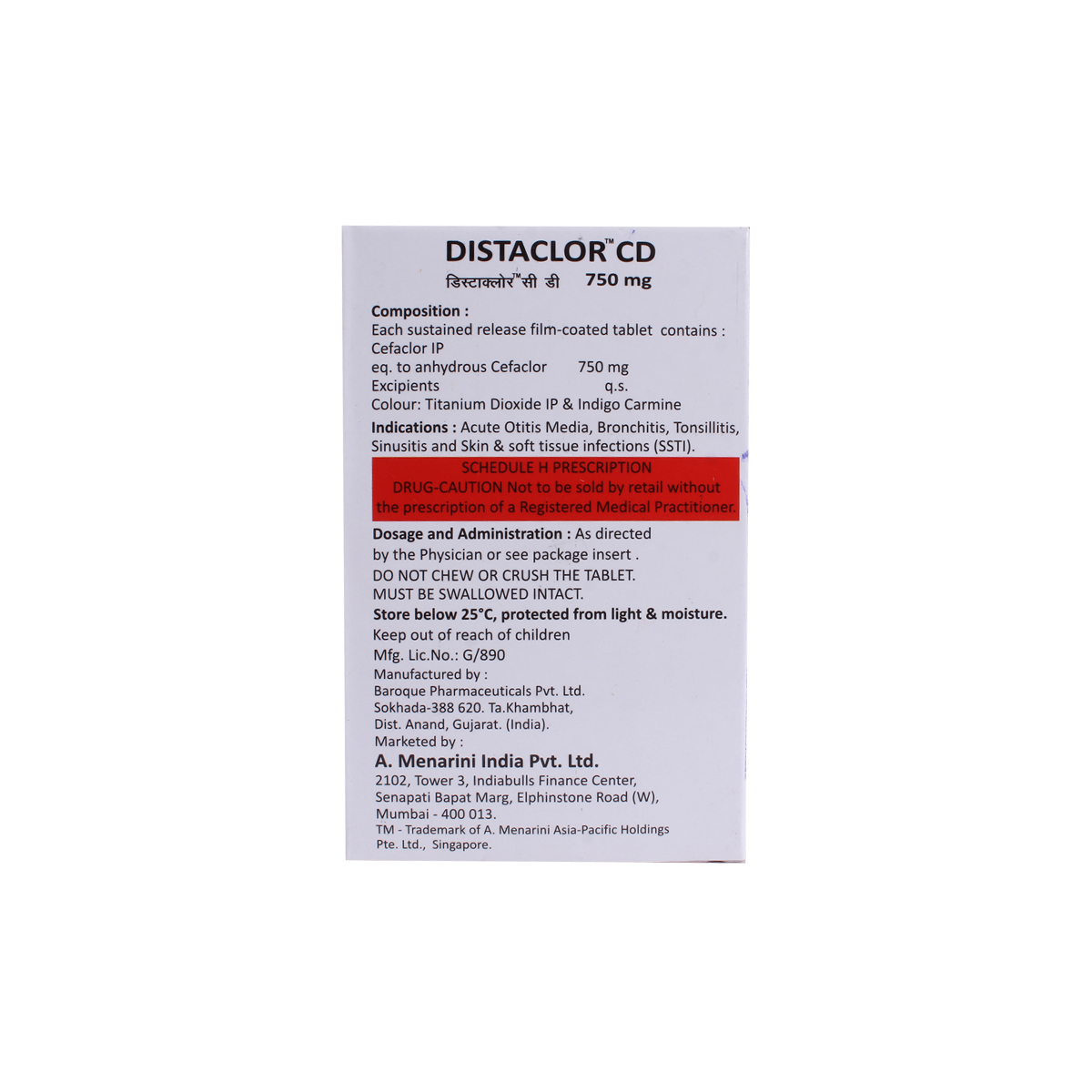 Distaclor CD 750 Tablet 6's, Pack of 6 TabletS Distaclor CD 750 Tablet 6's, Pack of 6 TabletS