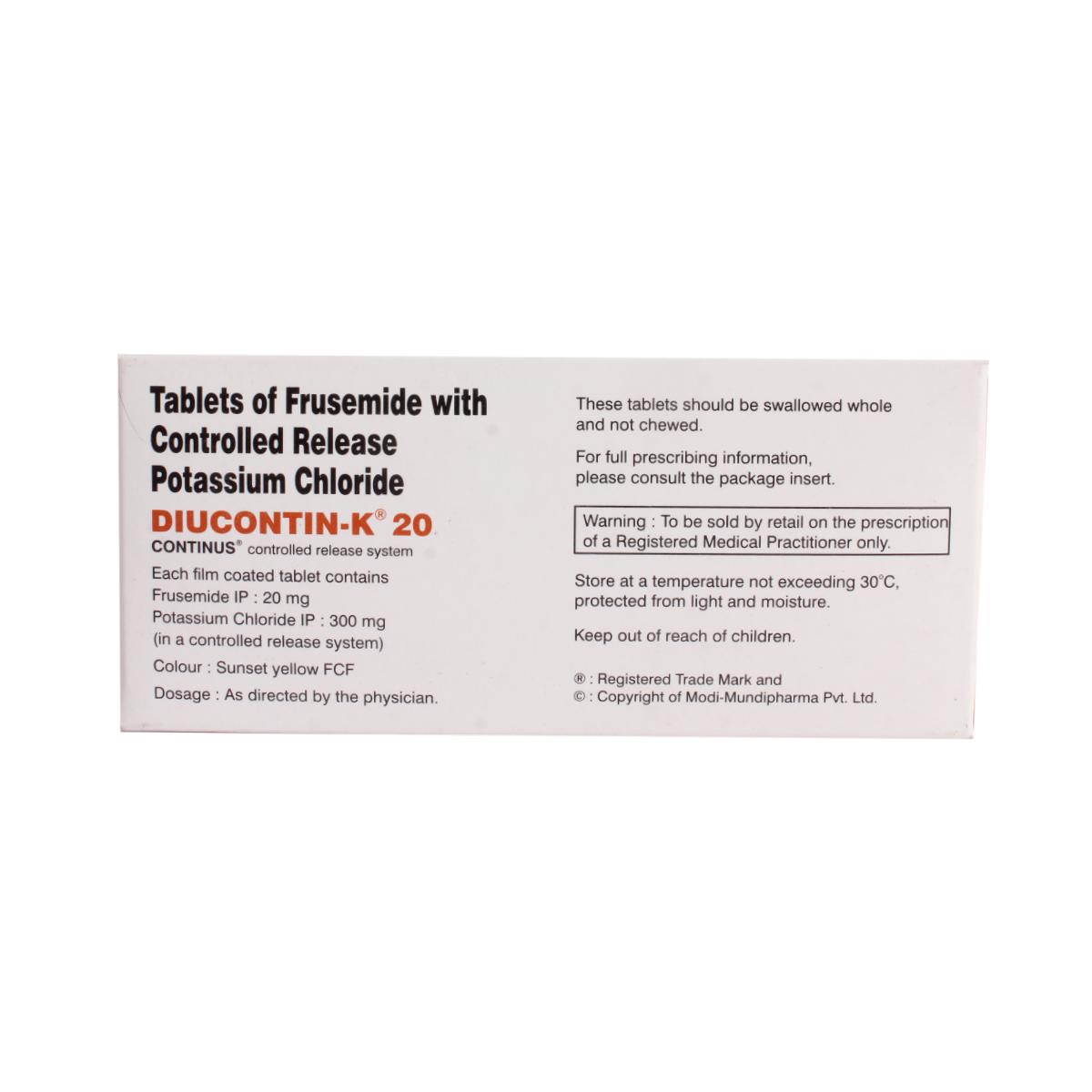 Diucontin K 20 mg Tablet 10's, Pack of 10 TabletS Diucontin K 20 mg Tablet 10's, Pack of 10 TabletS