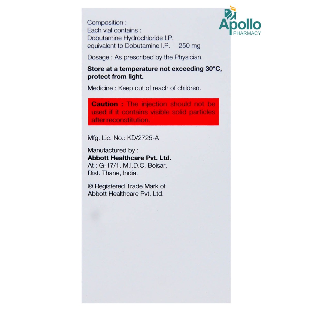 Dobutrex 250 mg Injection 1's, Pack of 1 Injection Dobutrex 250 mg Injection 1's, Pack of 1 Injection