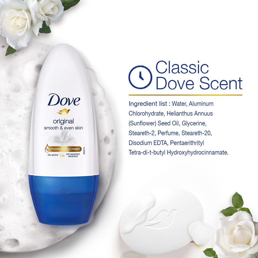 Dove Original Deodrant Roll On 50 ml | 48Hr Protection | Anti Persiprant Deodrant | For Delicate Skin Of Underarms, Pack of 1 Dove Original Deodrant Roll On 50 ml | 48Hr Protection | Anti Persiprant Deodrant | For Delicate Skin Of Underarms, Pack of 1