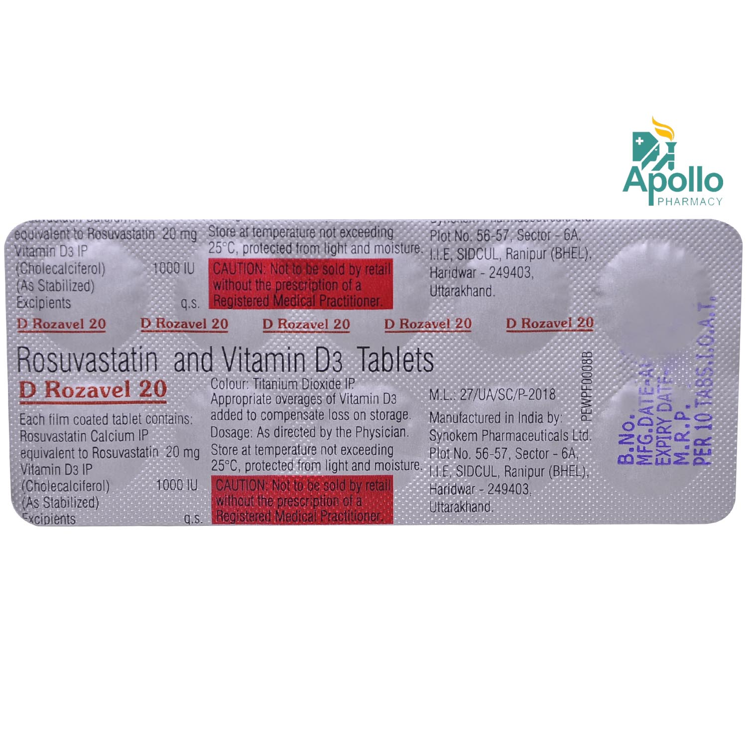 D Rozavel 20 Tablet 10's, Pack of 10 D Rozavel 20 Tablet 10's, Pack of 10