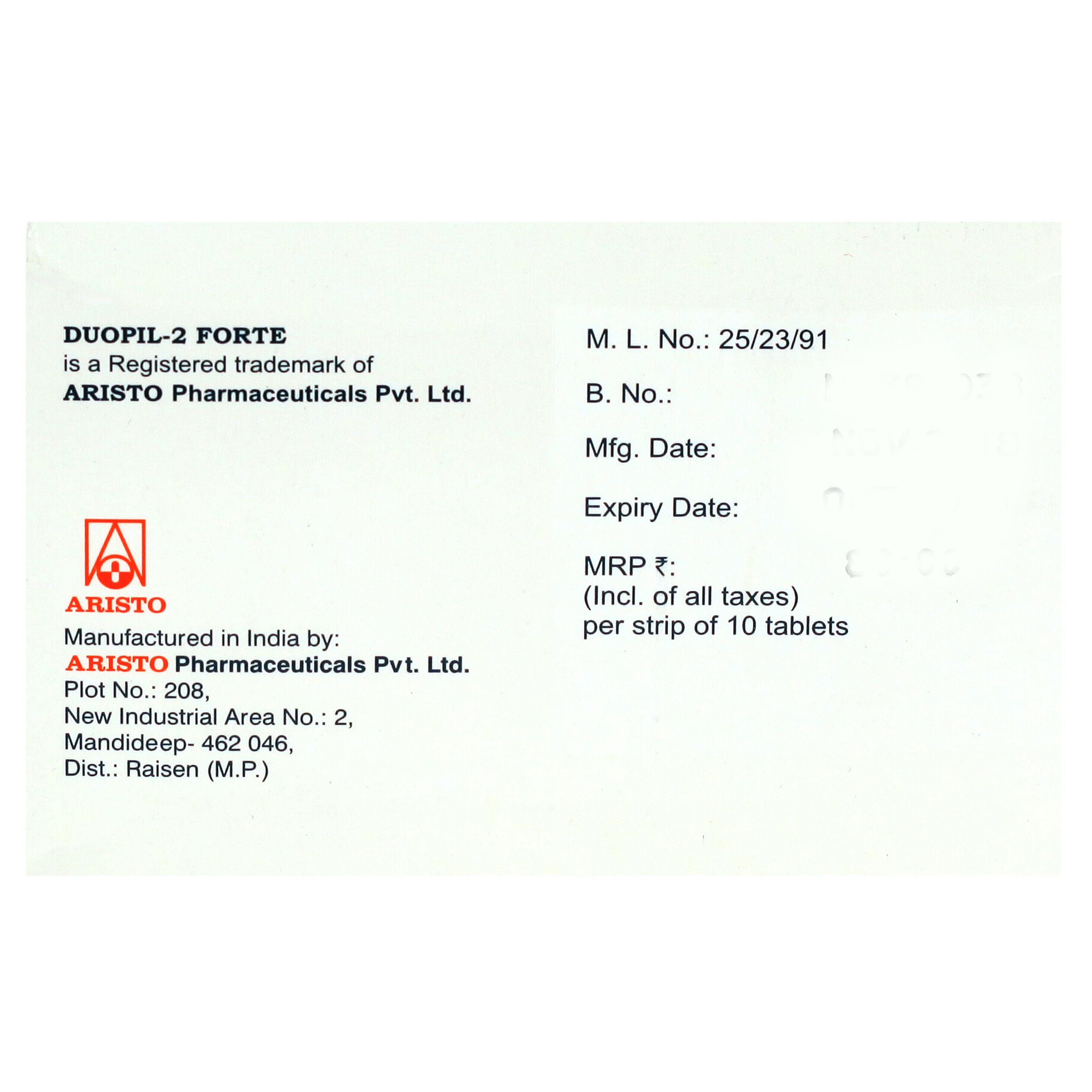 Duopil-2 Forte Tablet 10's, Pack of 10 TabletS Duopil-2 Forte Tablet 10's, Pack of 10 TabletS