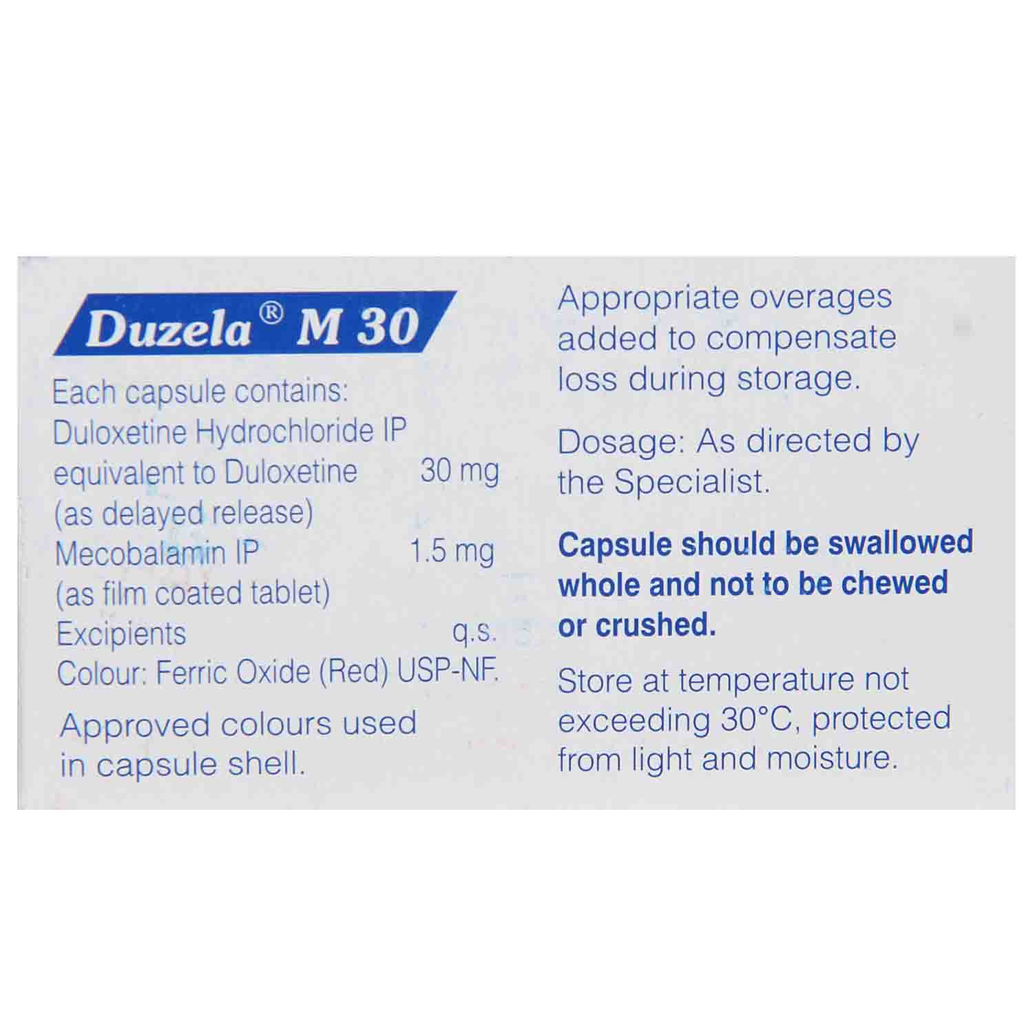 Duzela M 30 Capsule 10's, Pack of 10 CAPSULES Duzela M 30 Capsule 10's, Pack of 10 CAPSULES
