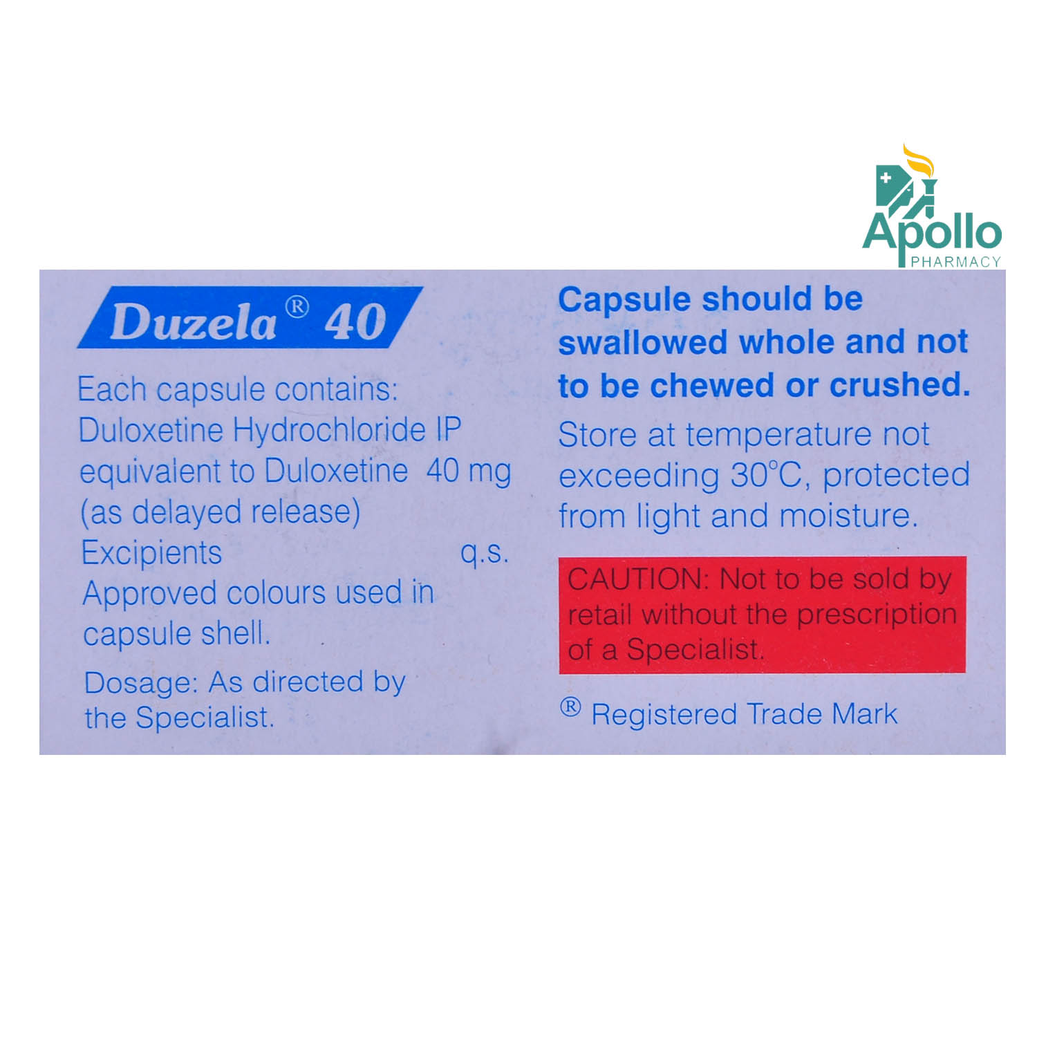 Duzela 40 Capsule 10's, Pack of 10 CAPSULES Duzela 40 Capsule 10's, Pack of 10 CAPSULES