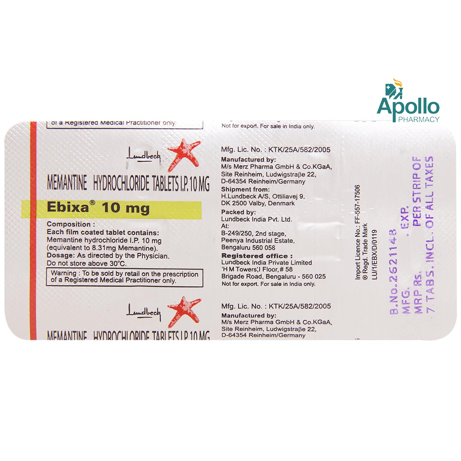 Ebixa 10mg Tablet 7's, Pack of 7 TABLETS Ebixa 10mg Tablet 7's, Pack of 7 TABLETS