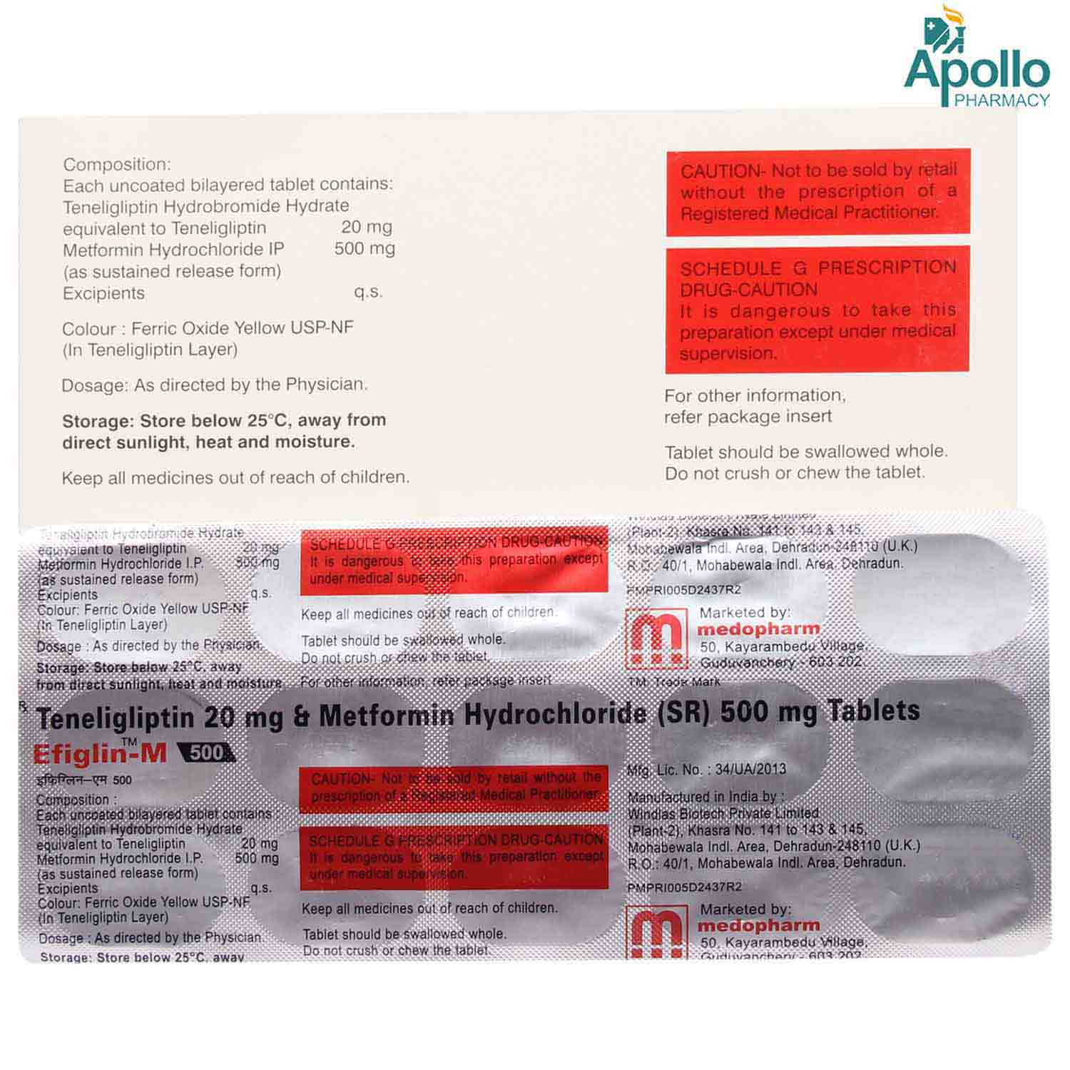 Efiglin-M 500 Tablet 15's, Pack of 15 TABLETS Efiglin-M 500 Tablet 15's, Pack of 15 TABLETS