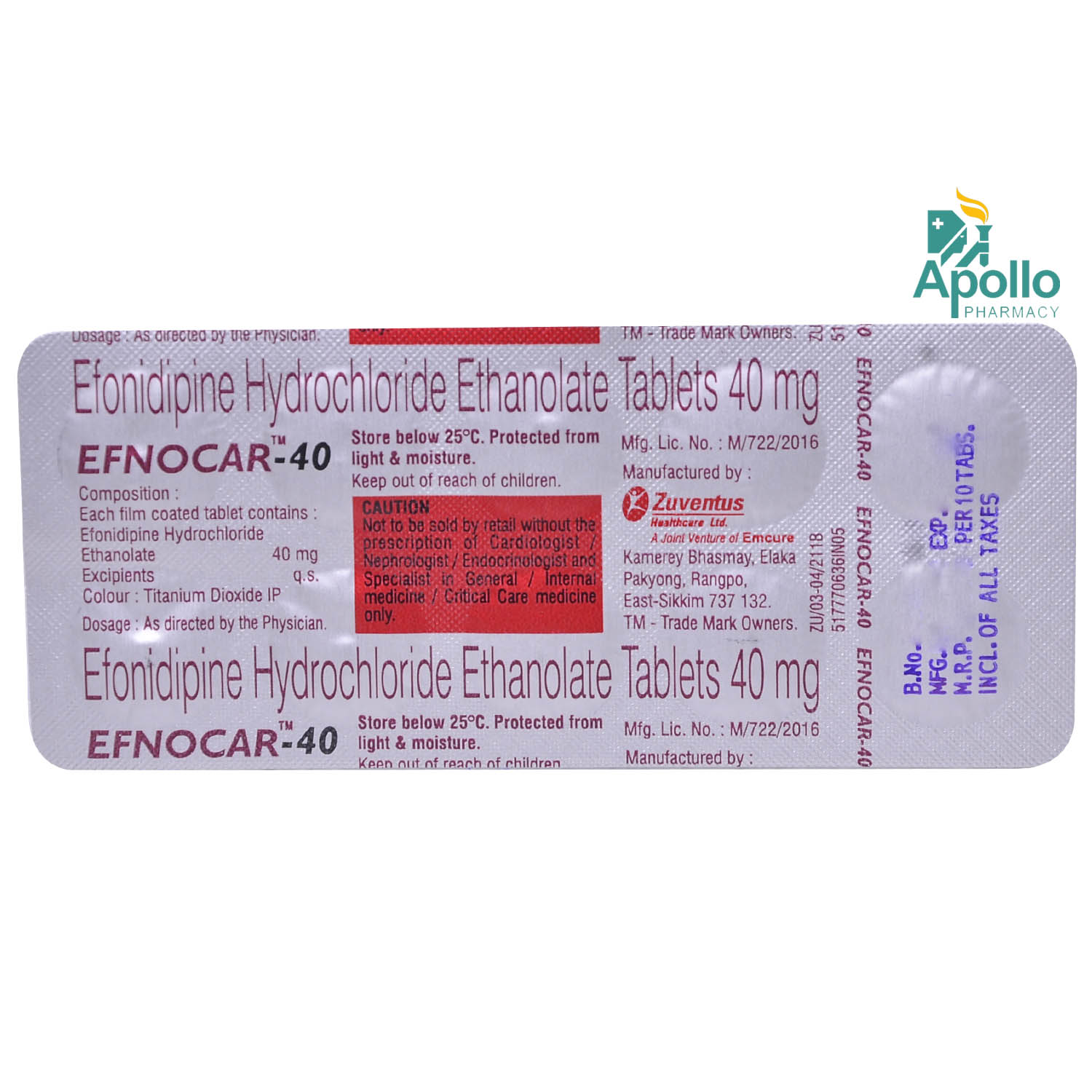 Efnocar 40 Tablet 10's, Pack of 10 TABLETS Efnocar 40 Tablet 10's, Pack of 10 TABLETS