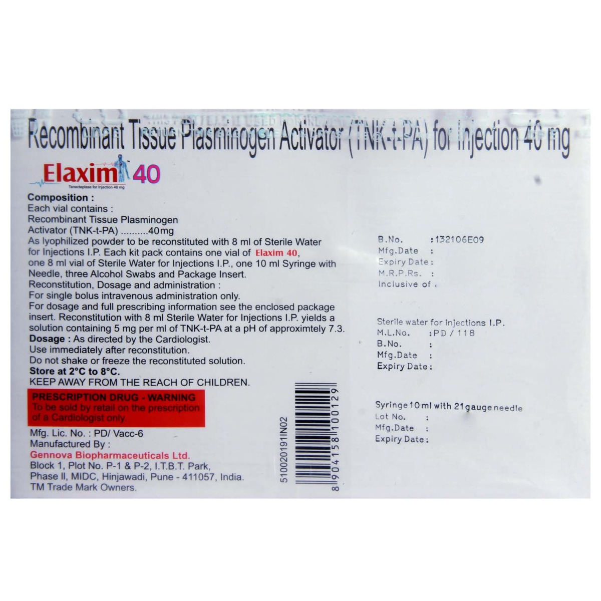 ELAXIM 40MG INJECTION, Pack of 1 INJECTION ELAXIM 40MG INJECTION, Pack of 1 INJECTION