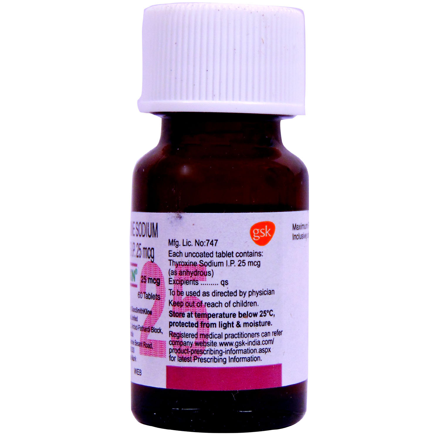 Eltroxin 25 mcg Tablet 60's, Pack of 1 TABLET Eltroxin 25 mcg Tablet 60's, Pack of 1 TABLET