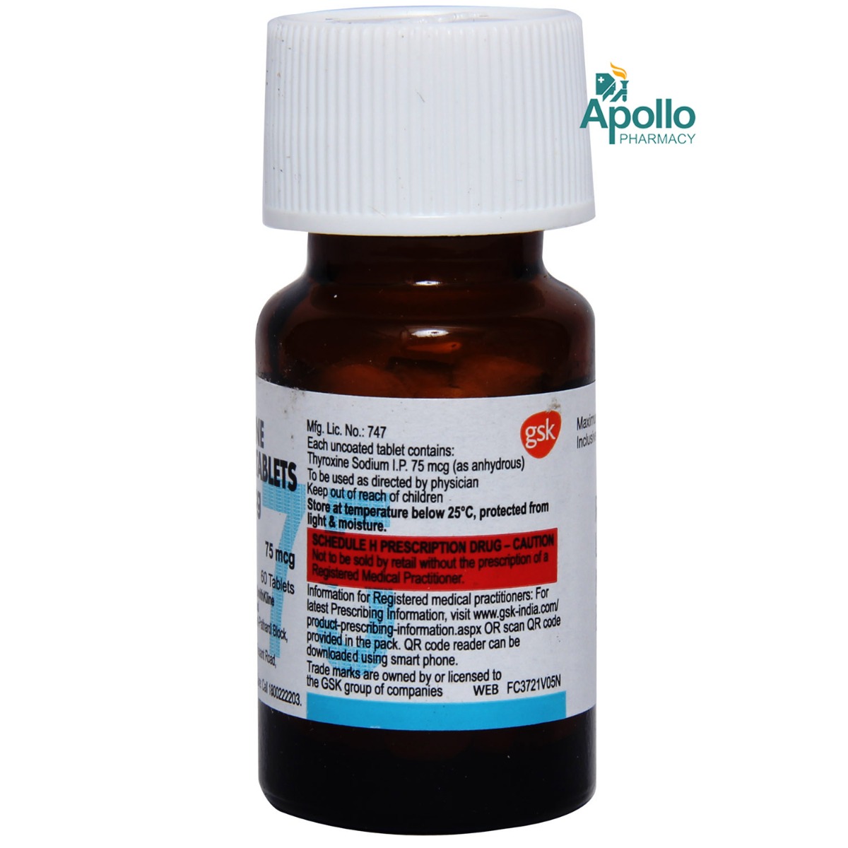 Eltroxin 75 mcg Tablet 60's, Pack of 1 TABLET Eltroxin 75 mcg Tablet 60's, Pack of 1 TABLET