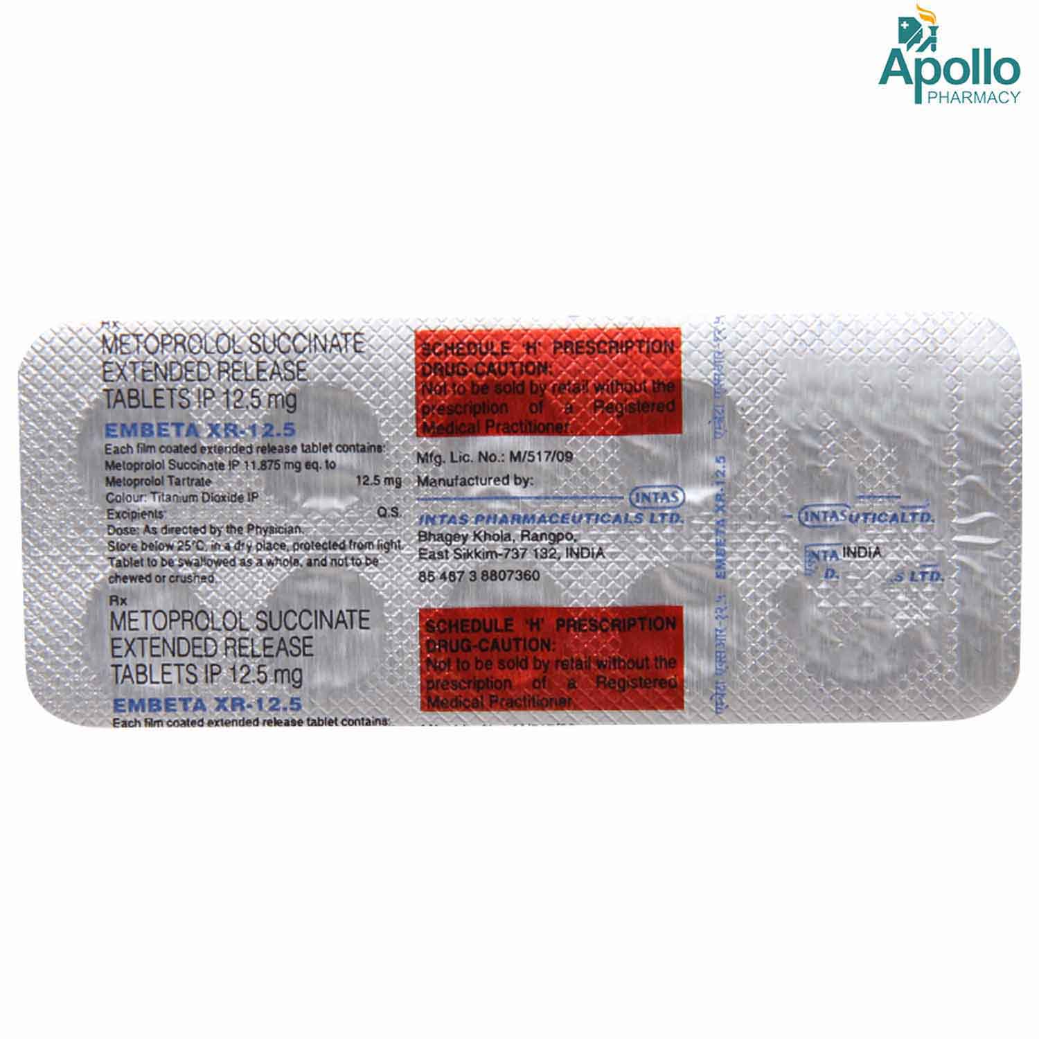 Embeta XR-12.5 Tablet 10's, Pack of 10 TABLETS Embeta XR-12.5 Tablet 10's, Pack of 10 TABLETS