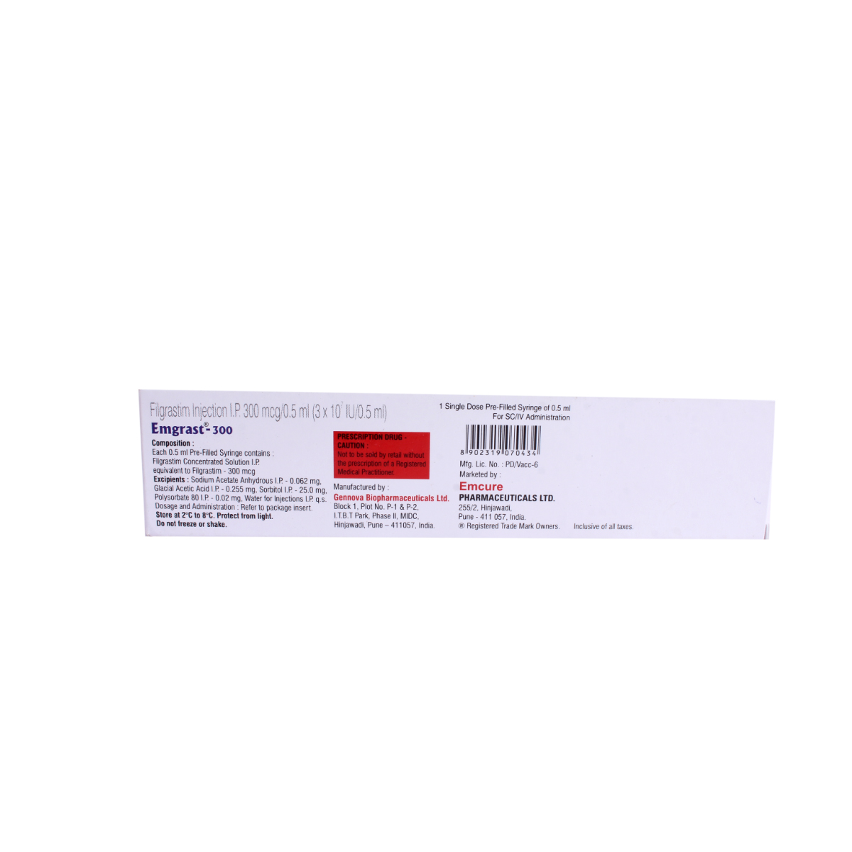 Emgrast 300 mcg Injection 0.5 ml, Pack of 1 Injection Emgrast 300 mcg Injection 0.5 ml, Pack of 1 Injection
