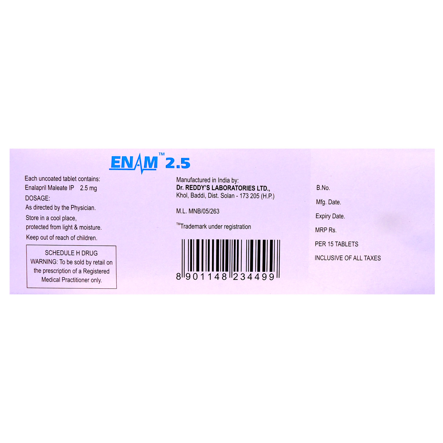 Enam 2.5 Tablet 15's, Pack of 15 TABLETS Enam 2.5 Tablet 15's, Pack of 15 TABLETS
