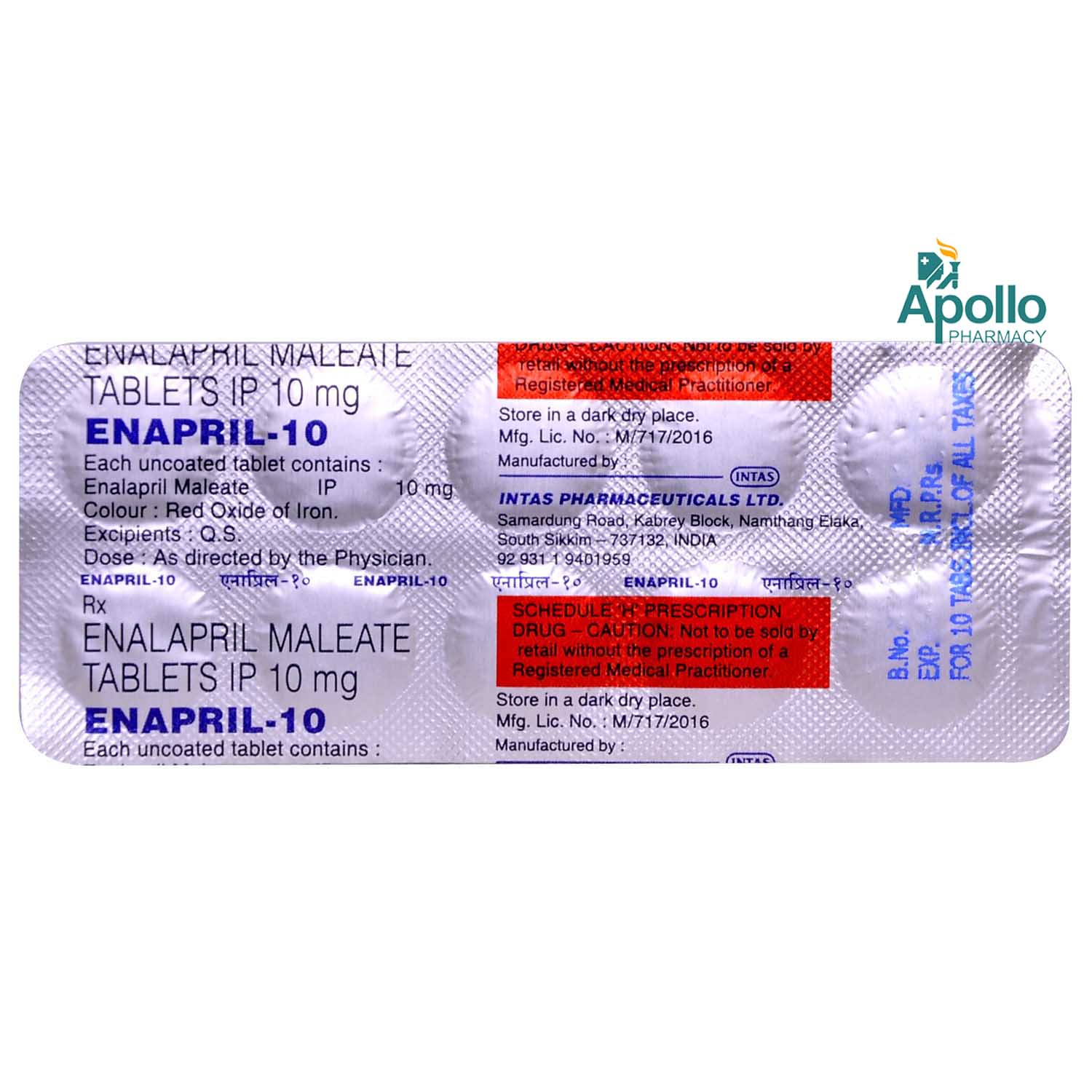 Enapril 10 Tablet 10's, Pack of 10 TABLETS Enapril 10 Tablet 10's, Pack of 10 TABLETS