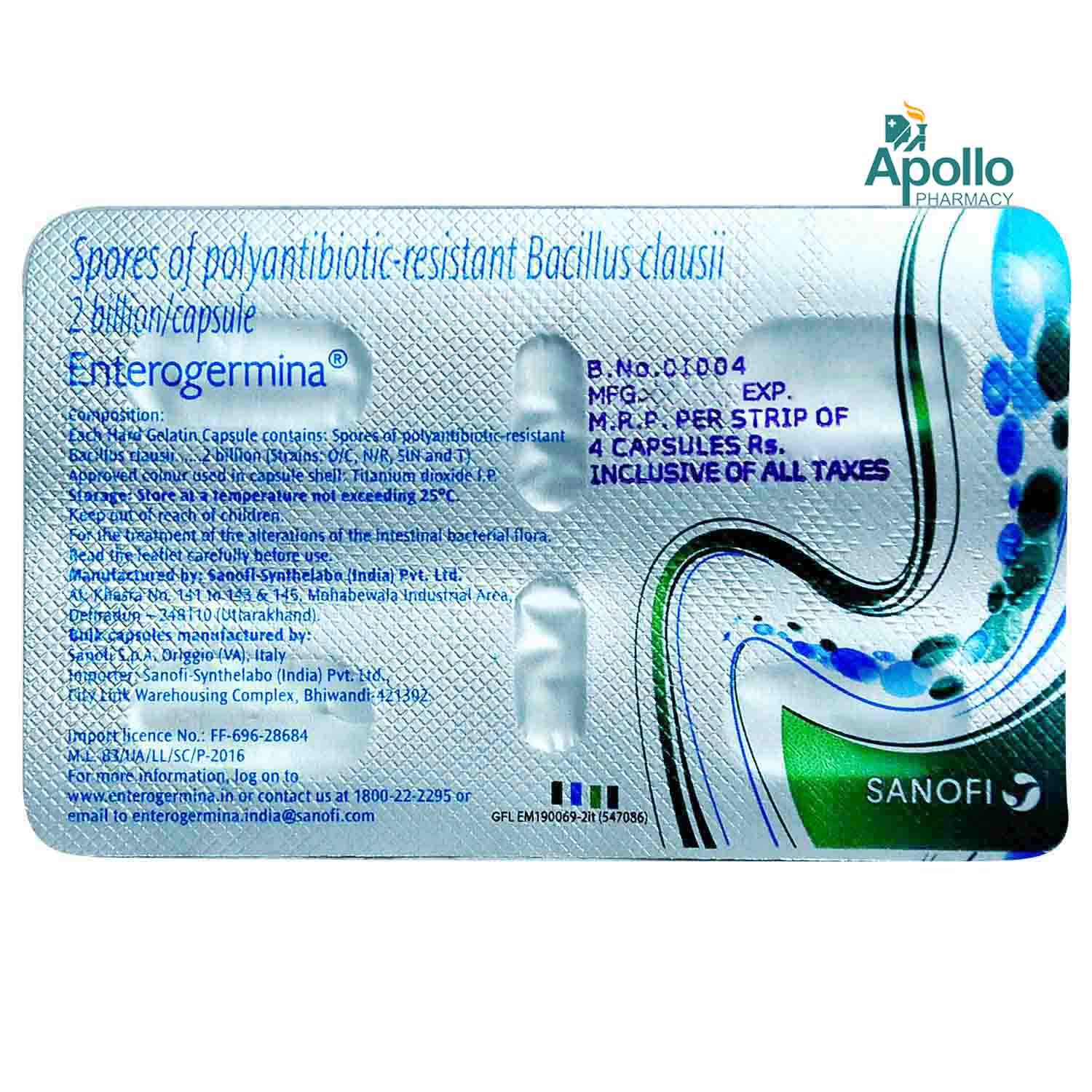 Enterogermina Capsule 4's, Pack of 4 CAPSULES Enterogermina Capsule 4's, Pack of 4 CAPSULES