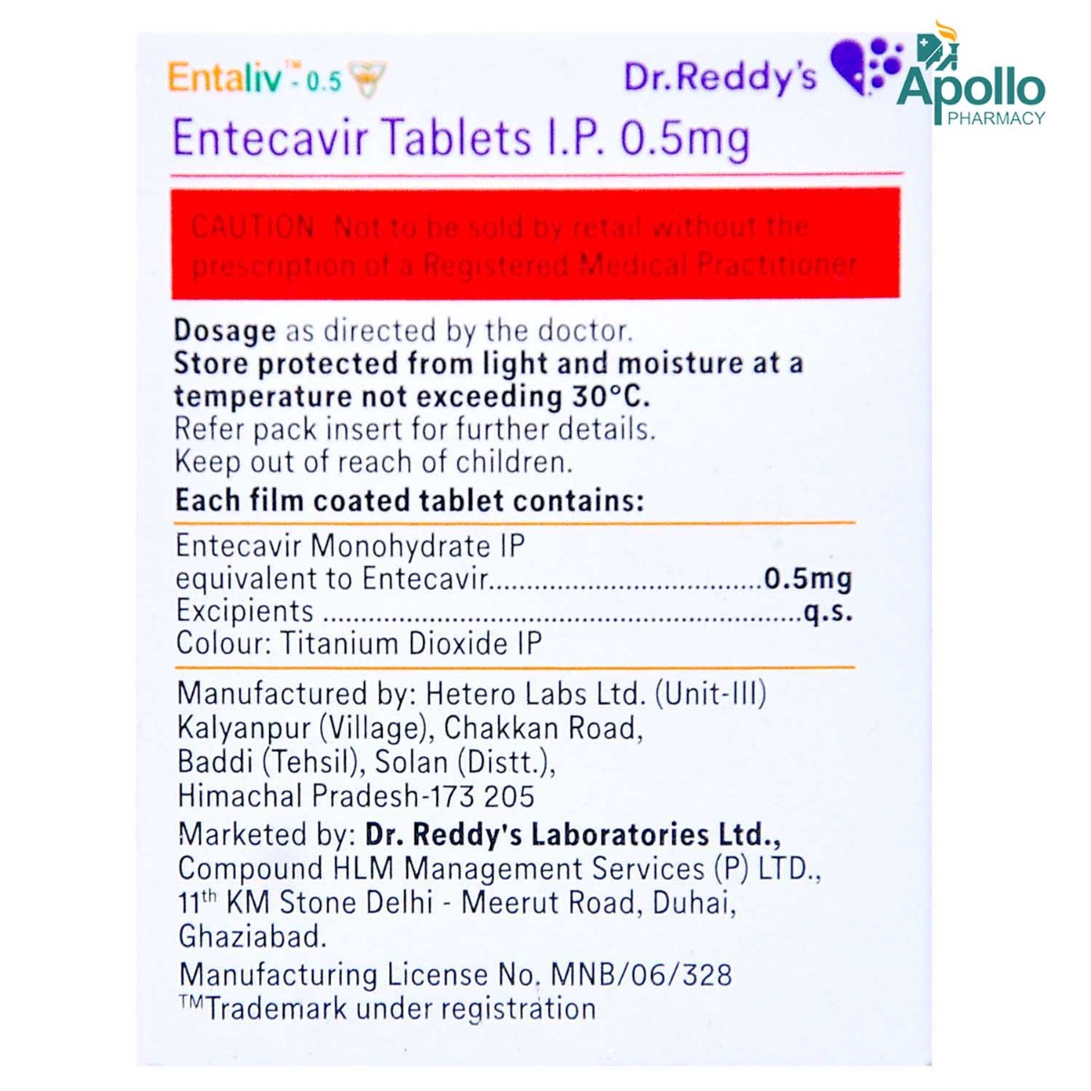 Entaliv 0.5 Tablet 30's, Pack of 1 TABLET Entaliv 0.5 Tablet 30's, Pack of 1 TABLET