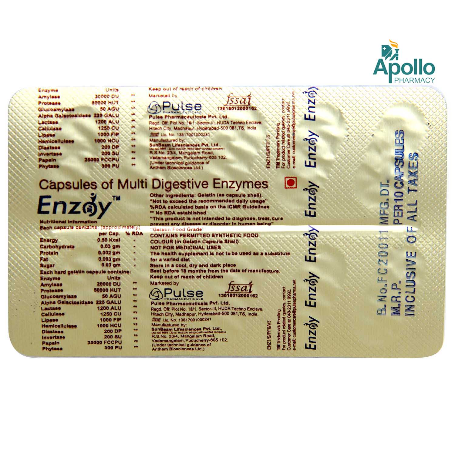 Enzoy Capsule 10's, Pack of 10 CAPSULES Enzoy Capsule 10's, Pack of 10 CAPSULES