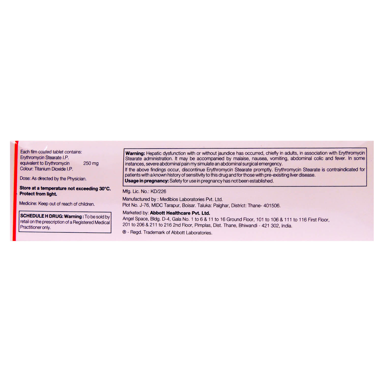 Erythrocin 250 Tablet 10's, Pack of 10 TABLETS Erythrocin 250 Tablet 10's, Pack of 10 TABLETS