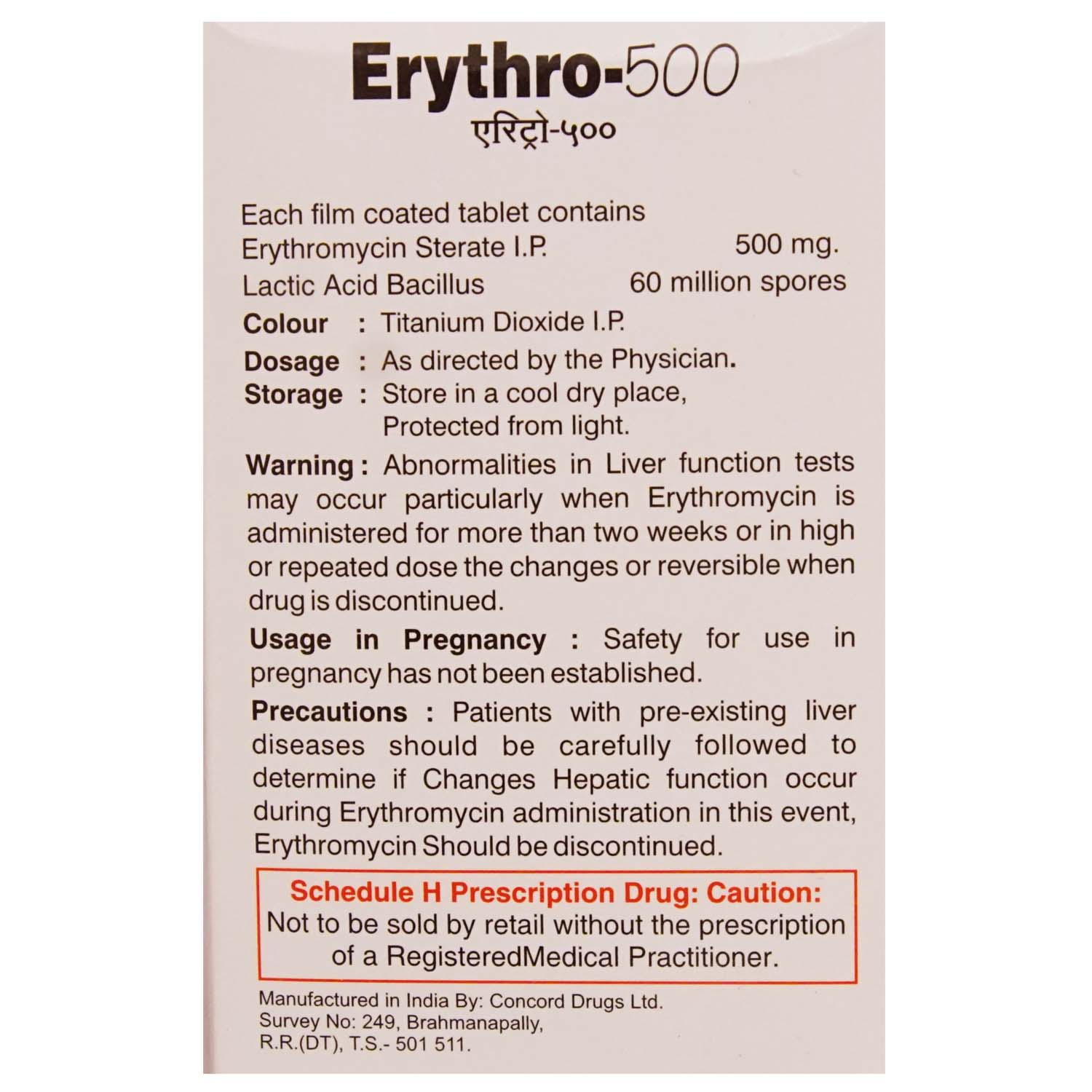 Erythro 500 Tablet 10's, Pack of 10 TABLETS Erythro 500 Tablet 10's, Pack of 10 TABLETS