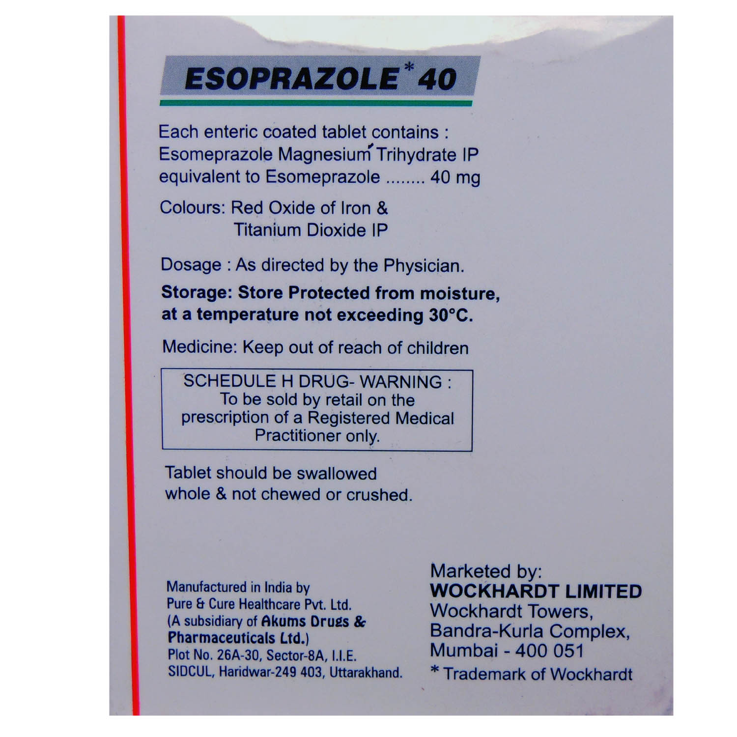 Esoprazole 40 Tablet 10's, Pack of 10 TABLETS Esoprazole 40 Tablet 10's, Pack of 10 TABLETS
