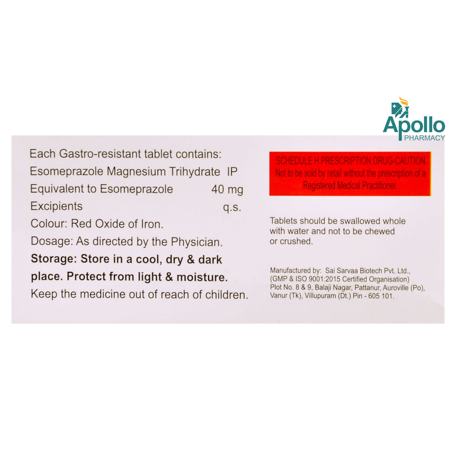 Esvoz 40 mg Tablet 10's, Pack of 10 TabletS Esvoz 40 mg Tablet 10's, Pack of 10 TabletS