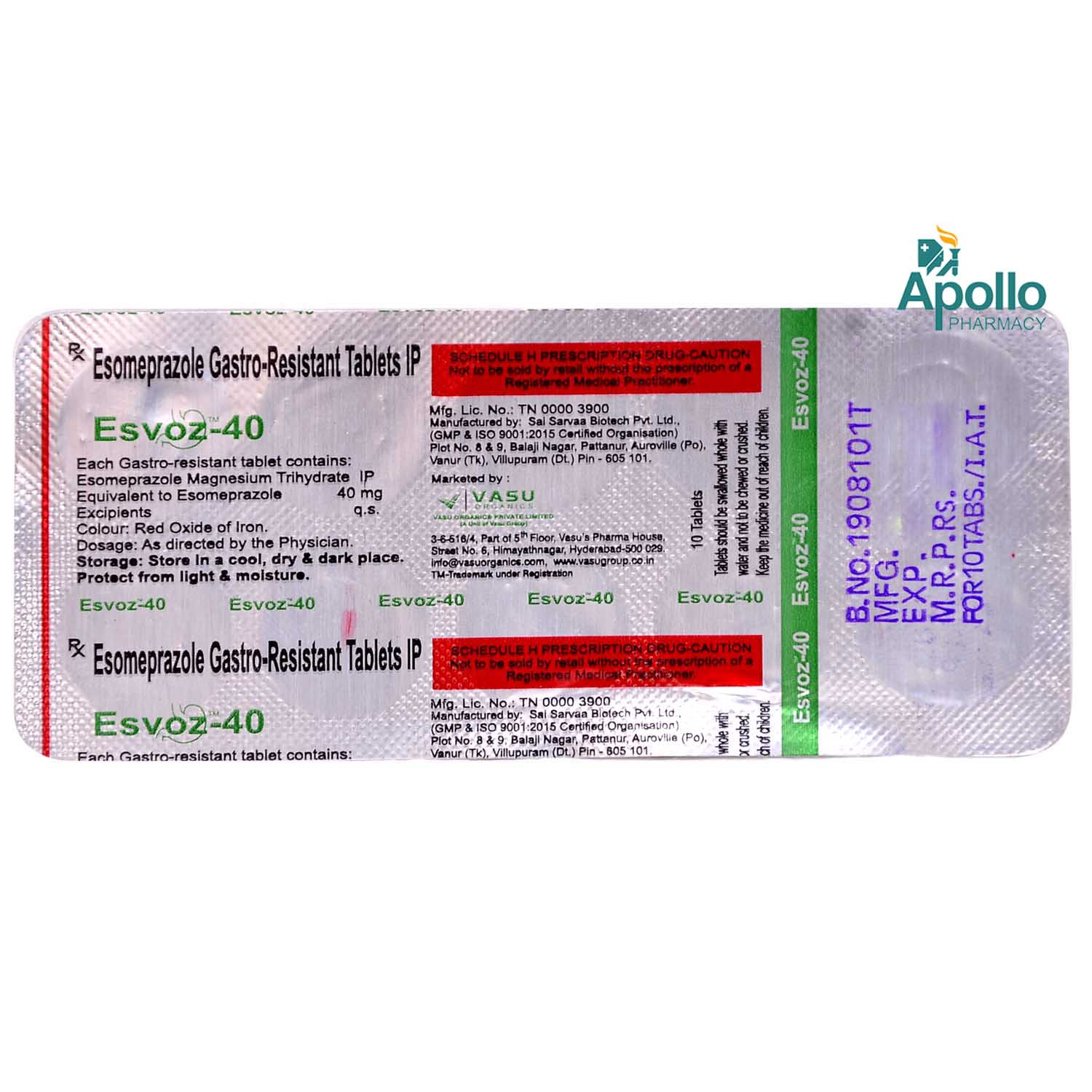 Esvoz 40 mg Tablet 10's, Pack of 10 TabletS Esvoz 40 mg Tablet 10's, Pack of 10 TabletS