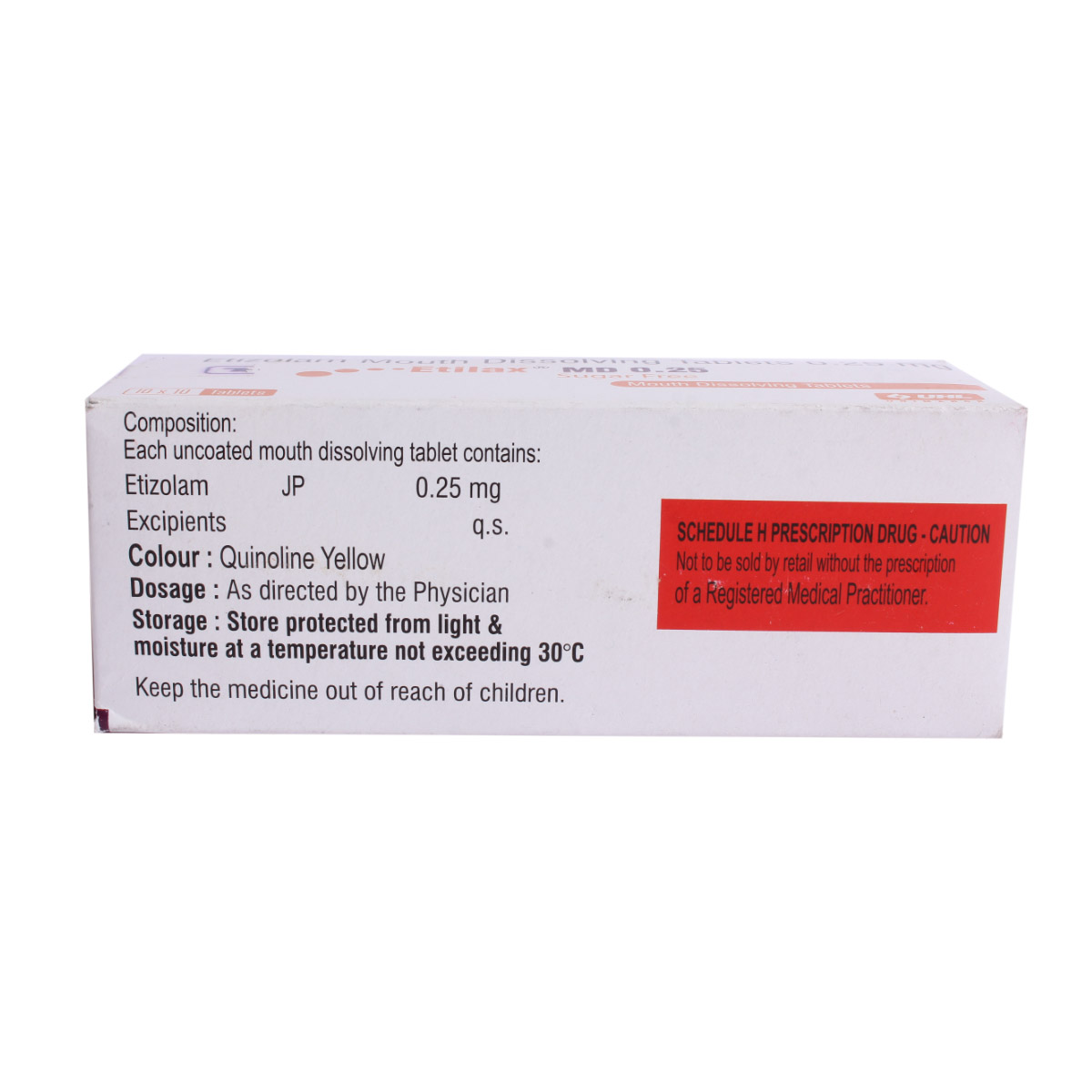 Etilax MD Sugar Free 0.25mg Tablet 10's, Pack of 10 TABLETS Etilax MD Sugar Free 0.25mg Tablet 10's, Pack of 10 TABLETS