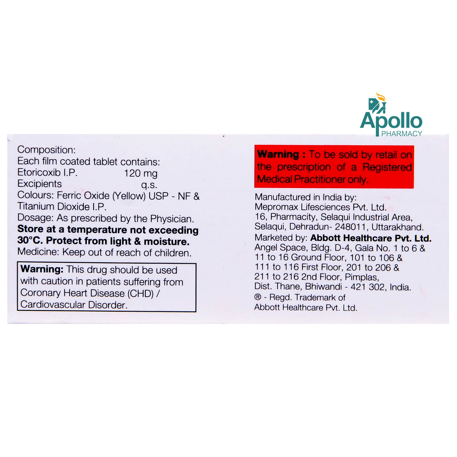 Etody 120 mg Tablet 10's, Pack of 10 TabletS Etody 120 mg Tablet 10's, Pack of 10 TabletS