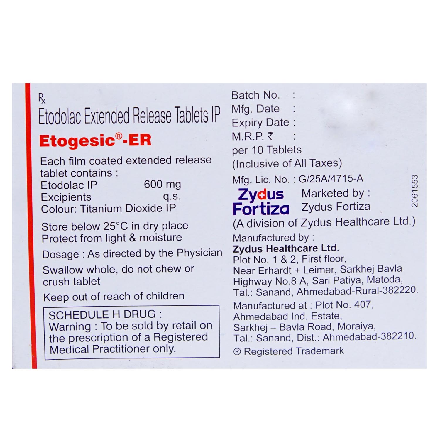Etogesic-ER Tablet 10's, Pack of 10 TABLETS Etogesic-ER Tablet 10's, Pack of 10 TABLETS