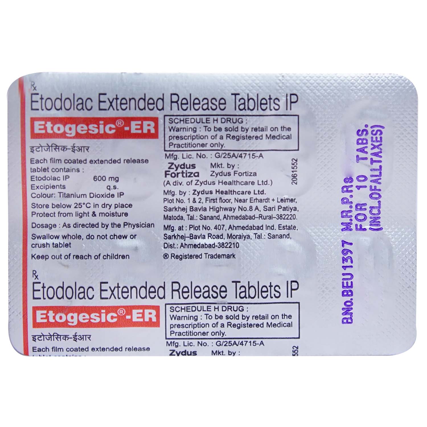 Etogesic-ER Tablet 10's, Pack of 10 TABLETS Etogesic-ER Tablet 10's, Pack of 10 TABLETS