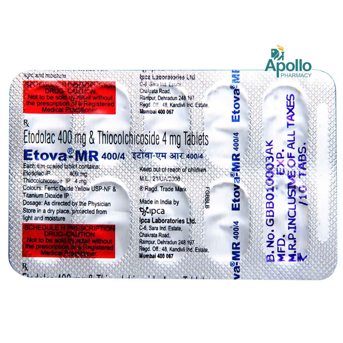 Etova-MR 400/4 Tablet 10's, Pack of 10 TABLETS Etova-MR 400/4 Tablet 10's, Pack of 10 TABLETS