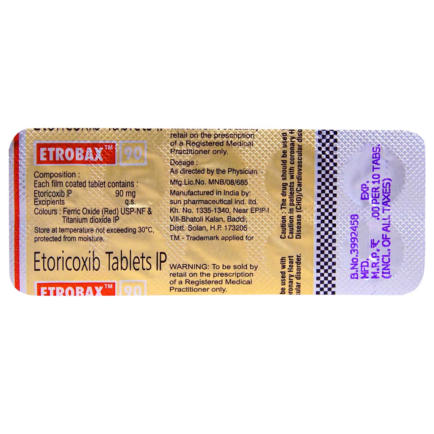 Etrobax 90 Tablet 10's, Pack of 10 TABLETS Etrobax 90 Tablet 10's, Pack of 10 TABLETS