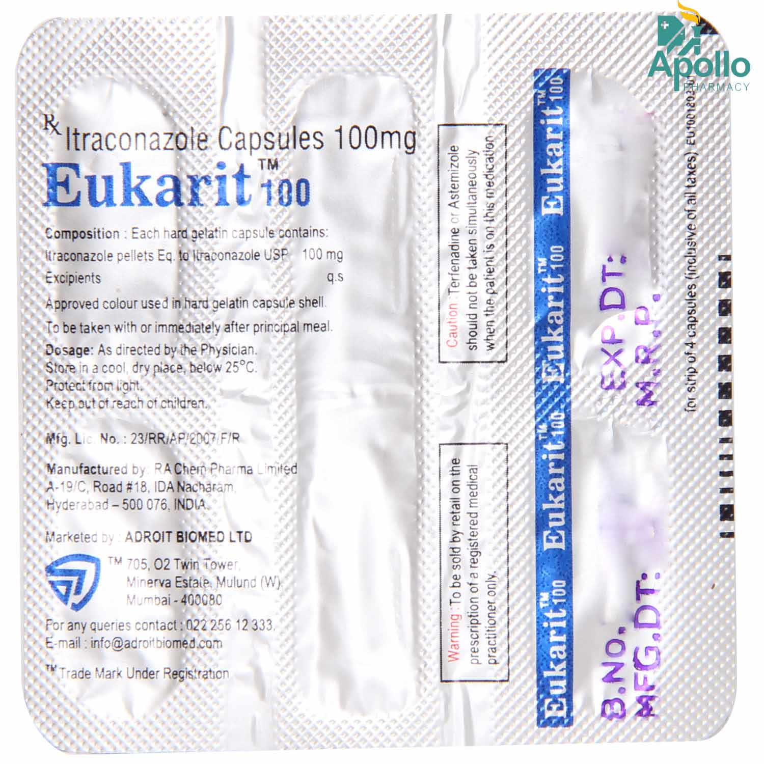 Eukarit 100 Capsule 4's, Pack of 4 CAPSULES Eukarit 100 Capsule 4's, Pack of 4 CAPSULES