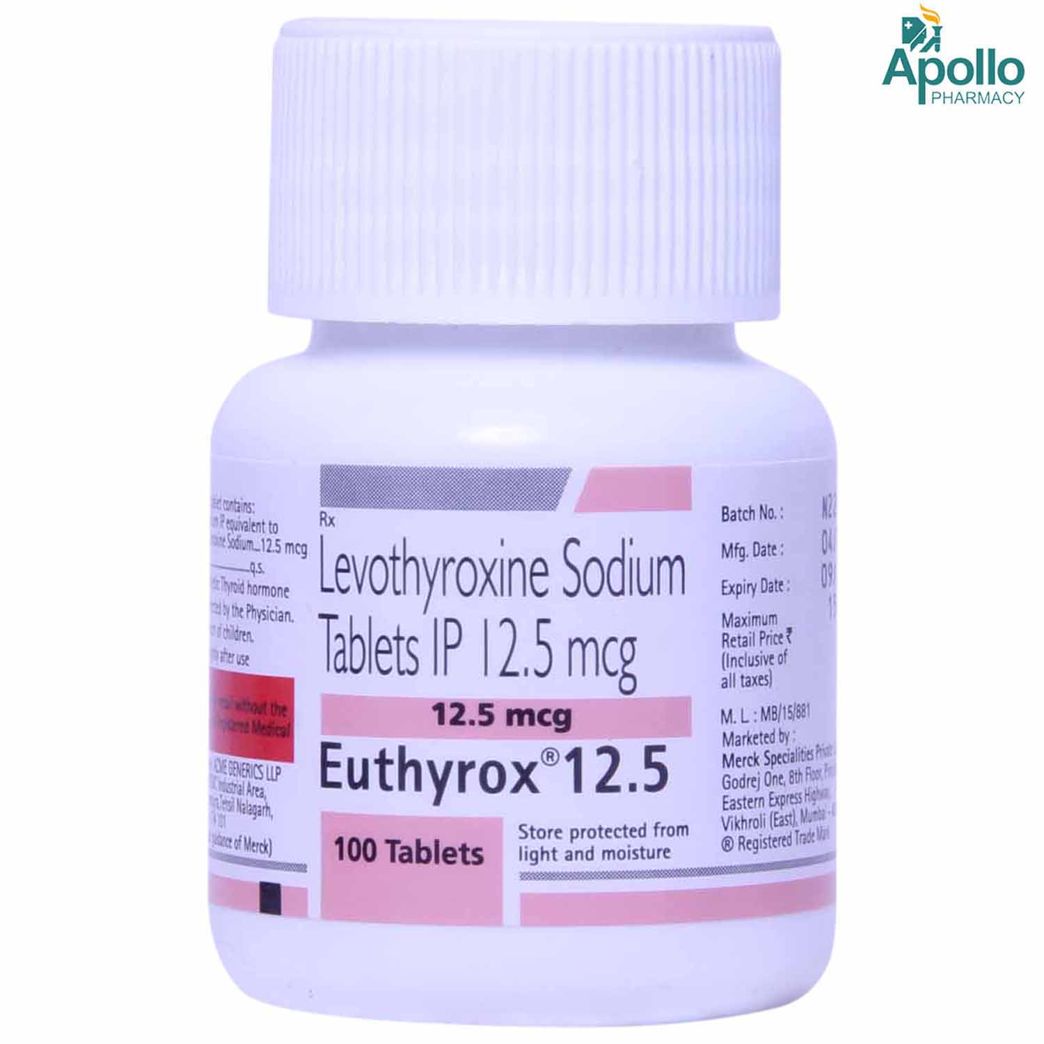 Euthyrox 12.5 Tablet 100's, Pack of 1 TABLET Euthyrox 12.5 Tablet 100's, Pack of 1 TABLET