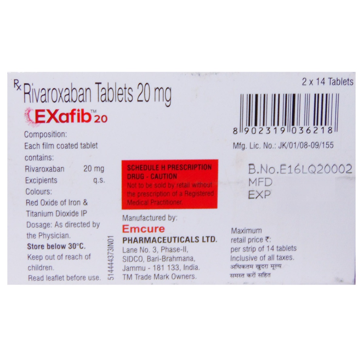 Exafib 20 Tablet 14's, Pack of 14 TABLETS Exafib 20 Tablet 14's, Pack of 14 TABLETS