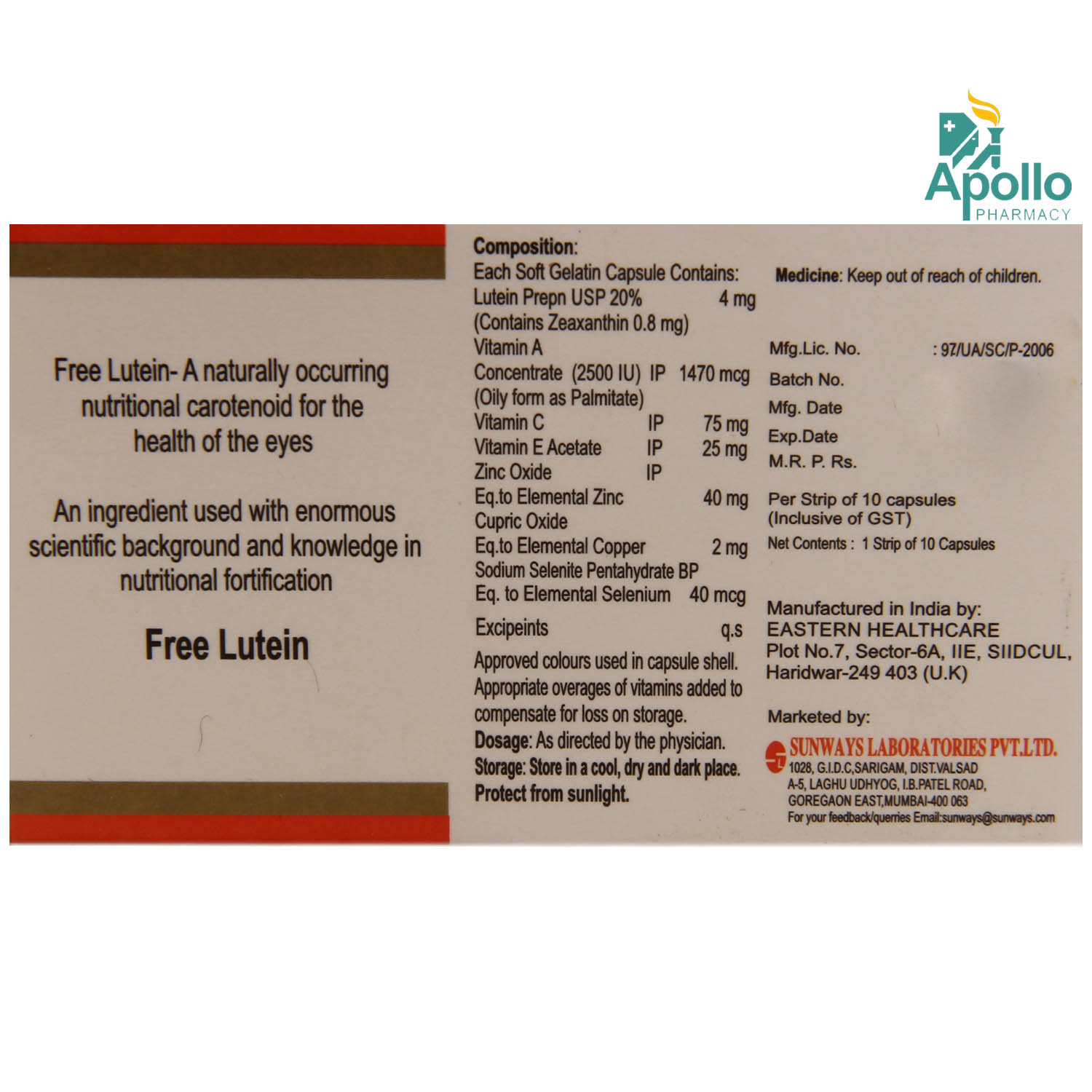 Eye Vital Lx Capsule 10's, Pack of 10 CAPSULES Eye Vital Lx Capsule 10's, Pack of 10 CAPSULES