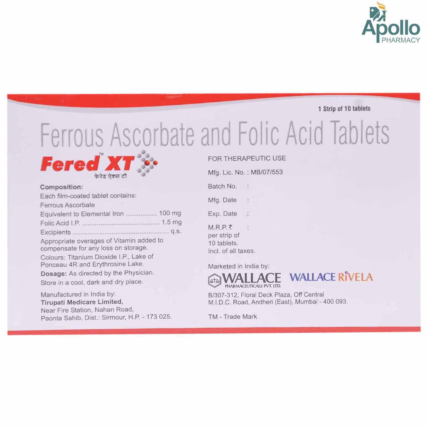 Fered XT Tablet 10's, Pack of 10 TABLETS Fered XT Tablet 10's, Pack of 10 TABLETS