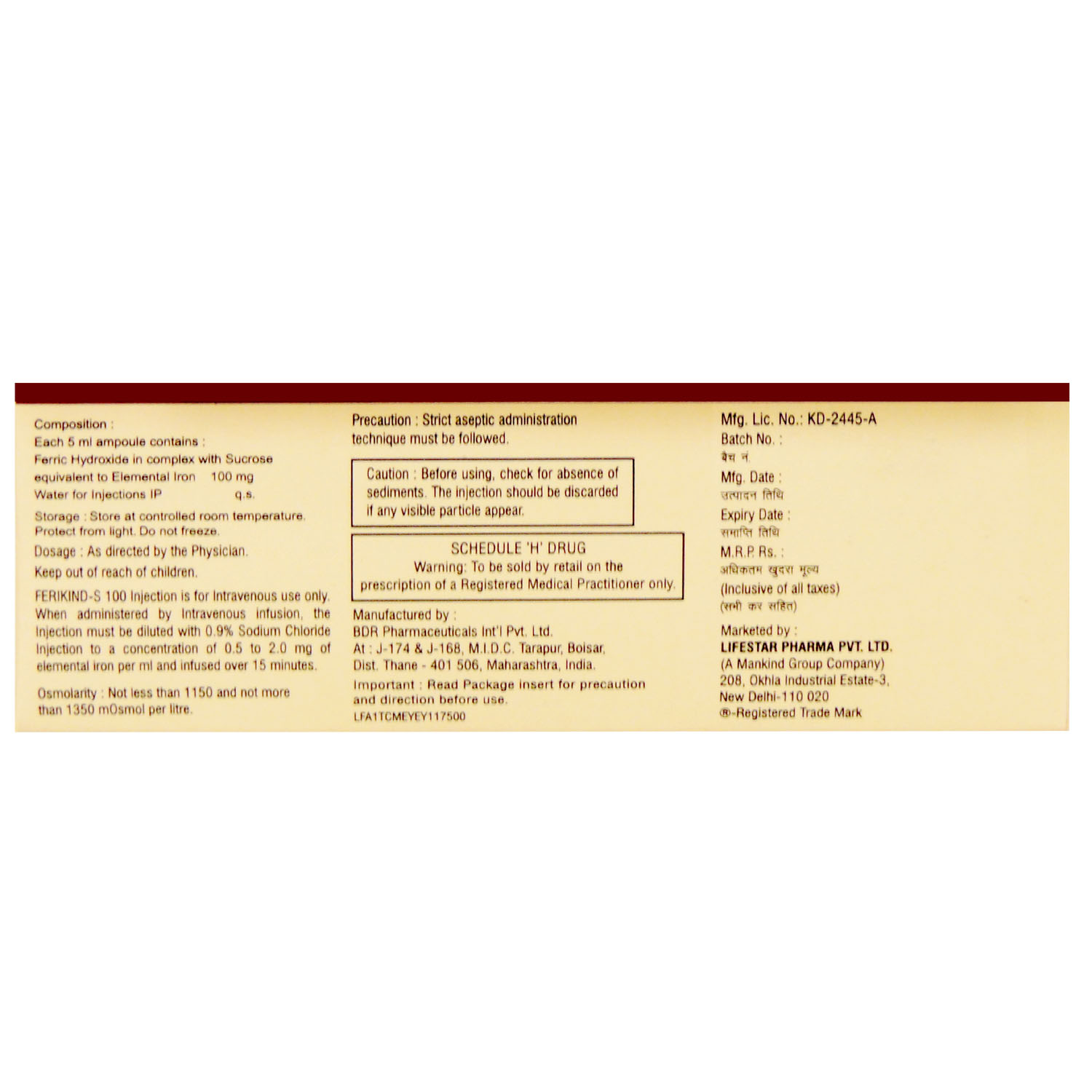 FERIKINDS 100MG INJECTION 5ML, Pack of 1 INJECTION FERIKINDS 100MG INJECTION 5ML, Pack of 1 INJECTION