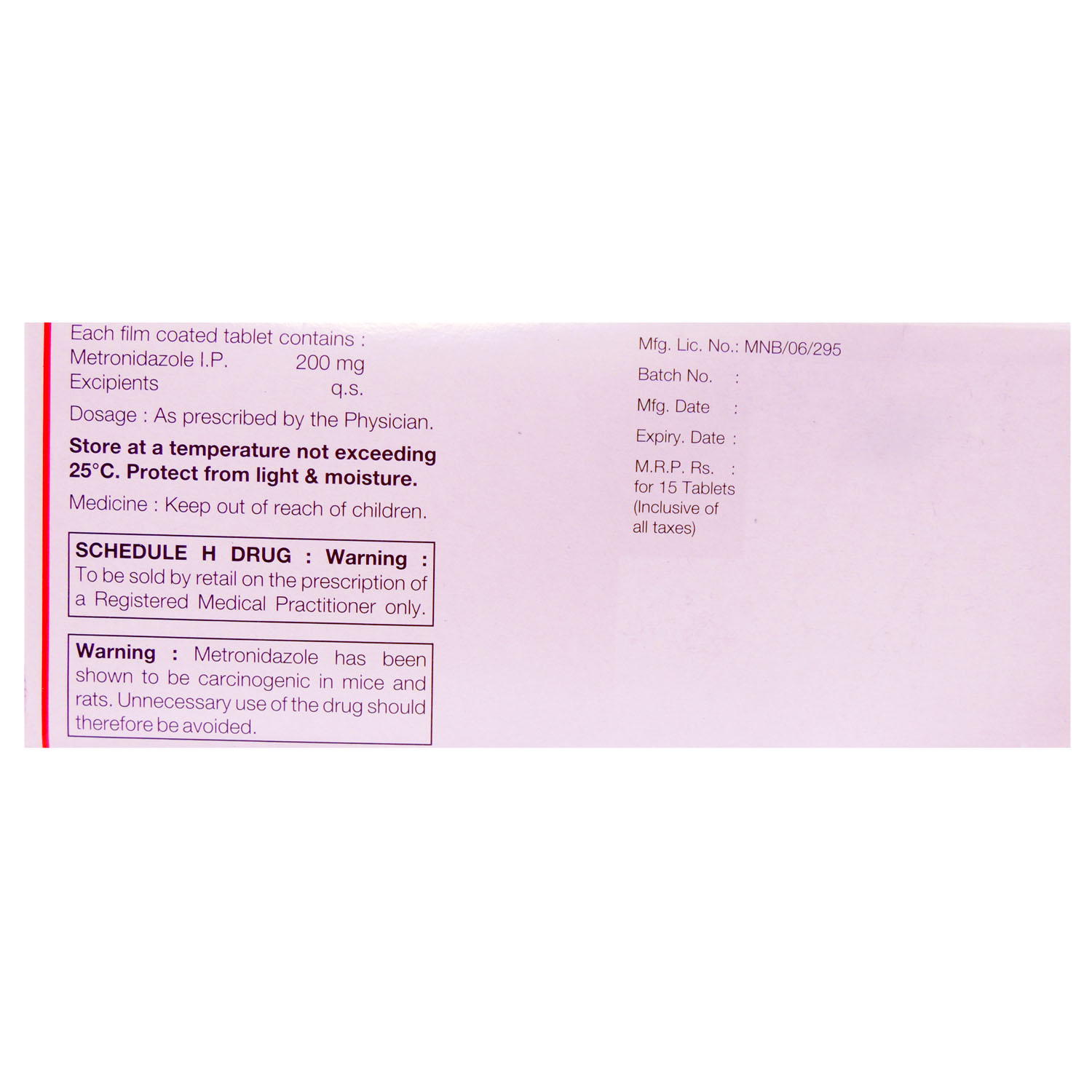 Flagyl 200 Tablet 15's, Pack of 15 TABLETS Flagyl 200 Tablet 15's, Pack of 15 TABLETS